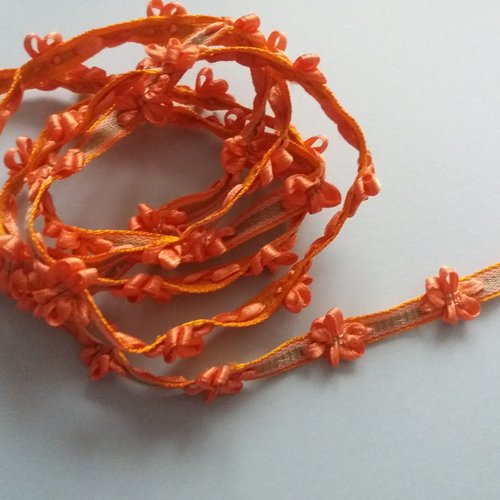 Petit ruban décoratif fantaisie, couleur orange - 1 m de longueur sur 1,3 cm (fleur) -