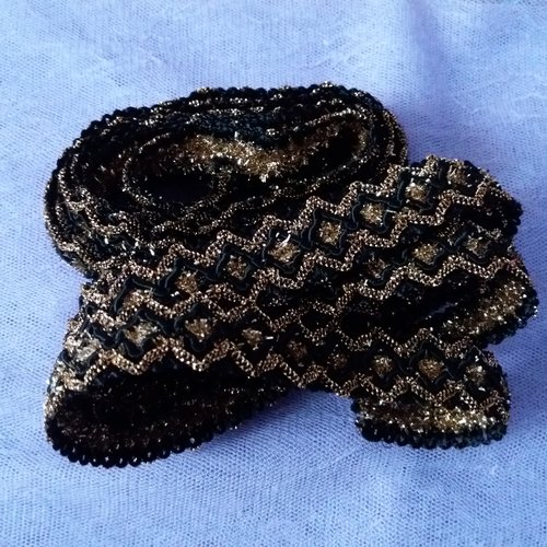 1 m galon passementerie luxueux noir et doré, impressions graphiques, 2 cm de largeur - vendu au mètre