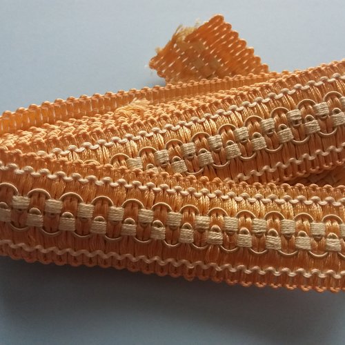 1 m galon passementerie orange clair et beige, environ 3,5 cm de largeur