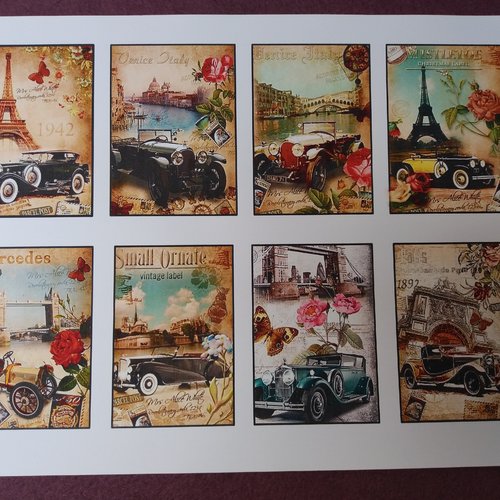 Planche adhésive "voitures rétro" - autocollants à découper, scrapbooking, carterie, papeterie, collages,