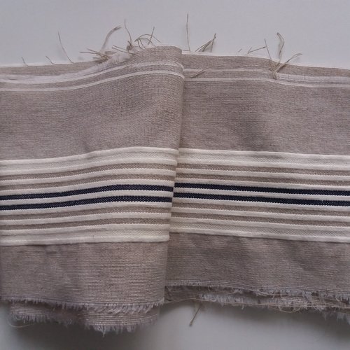 Bande de joli tissu en coton  - 2,50 m x 13 mm - tons beiges, écrus, marron, pour projets textiles et décoration