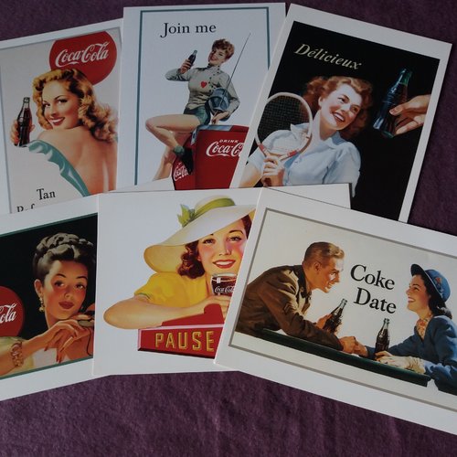 Cartes postales publicité coca cola (lot 3) - 6 cartes pour collection, home-déco, carterie,  projets créatifs