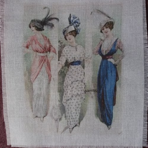 Transfert rétro 3 jeunes femmes 1900 - créations textiles, customisation, couture, collages, home-déco, mixed-media, loisirs créatifs