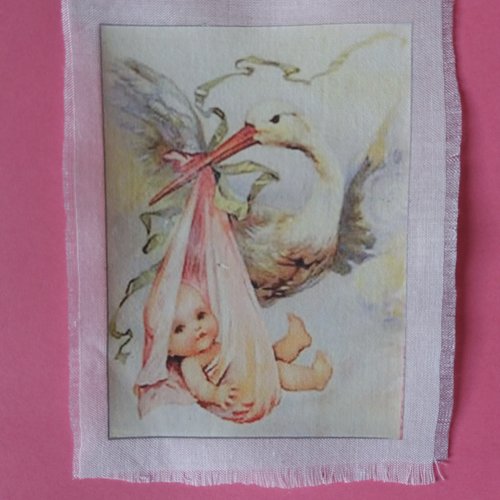 Appliqué transfert textile cigogne et bébé - créations textiles, customisation, naissance, bébé, collages, projets créatifs