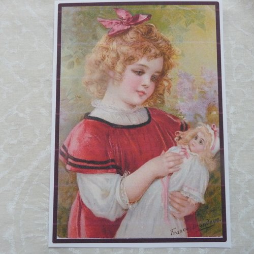 Sticker rétro enfant fillette en robe rouge - scrapbooking, carterie, collages, mixed-media, loisirs créatifs