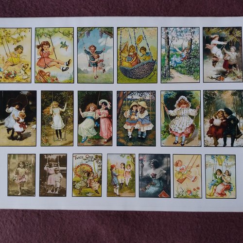 Stickers rétro, "enfants balançoires", à découper pour scrapbooking, carterie, collages, mixed-media, home-déco, loisirs créatifs