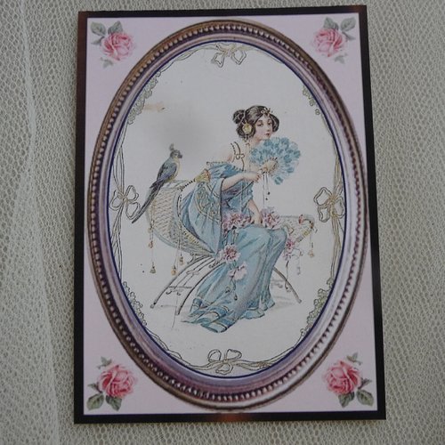 Sticker rétro jeune femme rétro robe bleue - carterie, collages, mixes-media, home-déco, tous loisirs créatifs