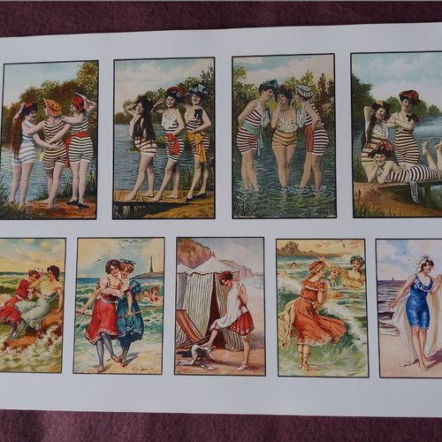 Stickers  rétro "bains de mer 1900", autocollants à découper, scrapbooking, collages, mixed-media, embellissements, home-déco