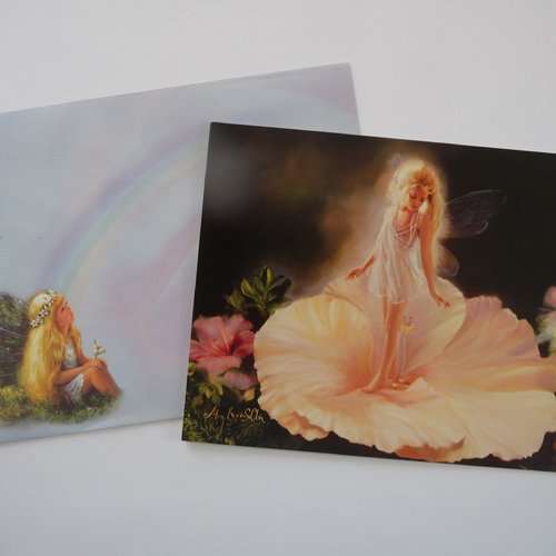 Jolie carte double anniversaire "happy birthday" fantasy art, réf. 3, avec son enveloppe illustrée
