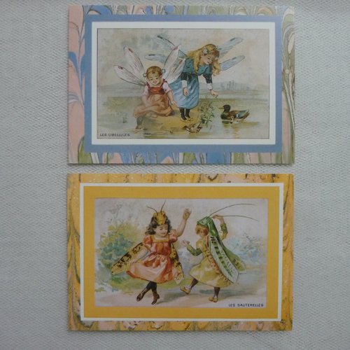 Cartes enfantines avec petites fées jouant dans la nature