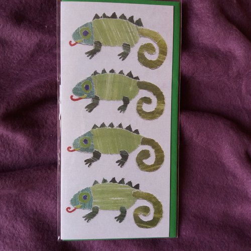 Carte double animal "caméléons", sans texte, avec enveloppe couleur verte