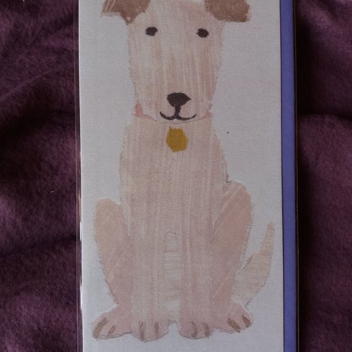 Carte double animal (chien), sans texte, avec enveloppe couleur mauve