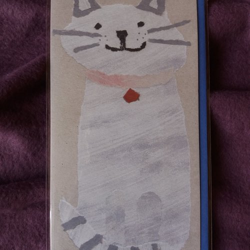 Carte double animal (chat), sans texte, avec enveloppe couleur bleue