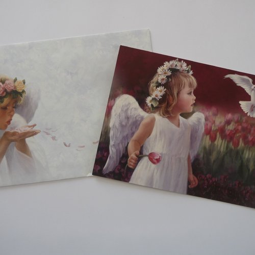 Jolie carte double illustration "ange et colombe", sans texte, avec son enveloppe illustrée