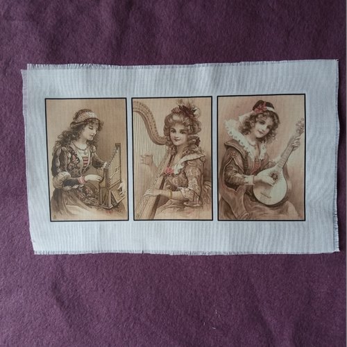 Transfert rétro 3 musiciens, couleur sepia, créations textiles, customisation, collages, home-déco, tous loisirs créatifs