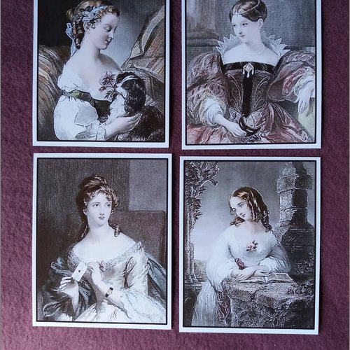 4 images femmes romantiques,  illustrations, carterie, papeterie, home-déco, mixed-media