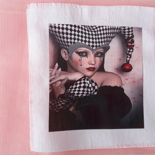 Customisation textile - transfert personnage "commedia dell'arte" pour créations textiles, collages, mixed-media, home-déco