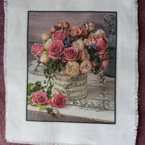 Transfert  textile bouquet fleurs, shabby, romantique, créations textiles, collages, home-déco, customisation, projets créatifs