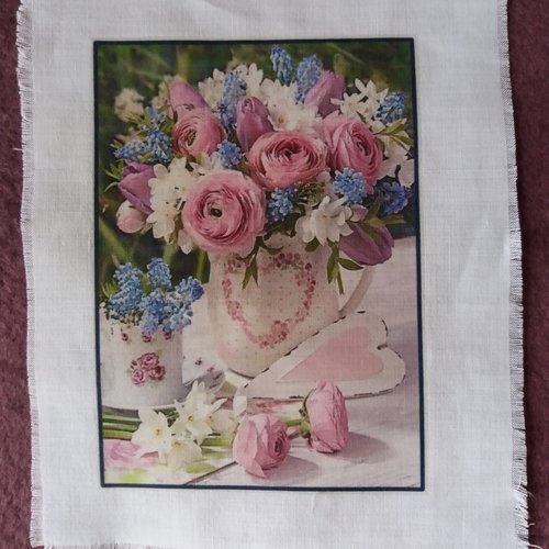 Transfert textile shabby romantique 1, bouquet fleurs, créations textiles, collages, home-déco, projets créatifs
