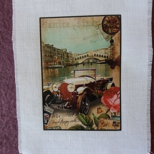 Transfert voiture rétro 3, créations textiles, customisation, collages, mixed-media, home-déco, tous loisirs créatifs