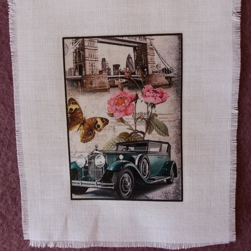Transfert textile voiture rétro 5, créations textiles, collages, mixed-media, home-déco, projets créatifs