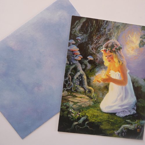 Jolie carte double anniversaire fantasy art, univers elfique,  avec son enveloppe illustrée