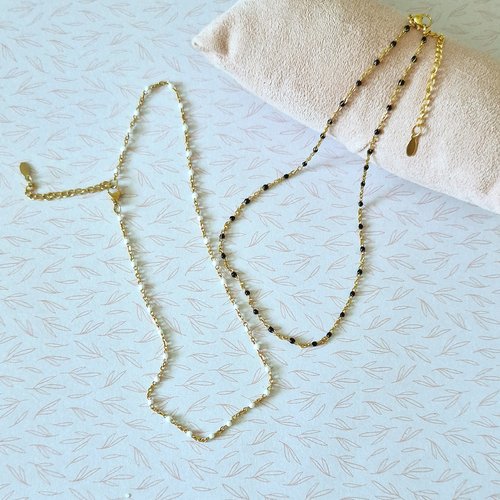 Collier femme doré et perles résine blanc