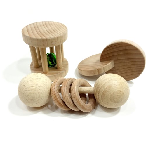 Lot De Hochets Montessori Ensemble 3 Jouets Bebe Grelot Vert Un Grand Marche