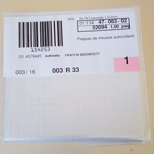 Lot de 2 plaques de carré de mousse adhésif pour cartes 3d