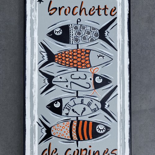 Tableau peinture brochette sardines
