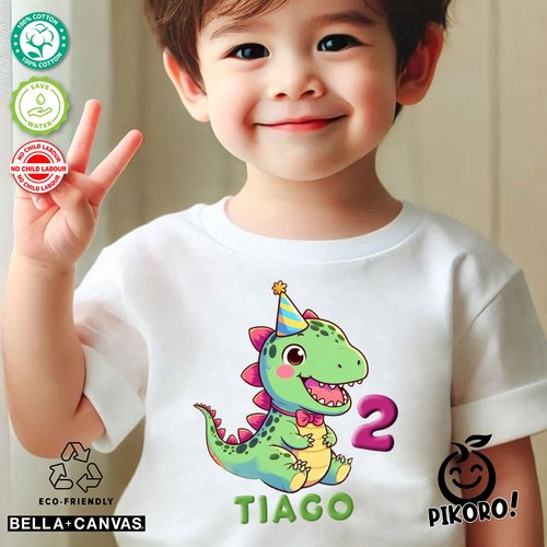 T-shirt personnalisé enfants bébé anniversaire, garçon et fille dinosaure, colorée, vert, multicolore