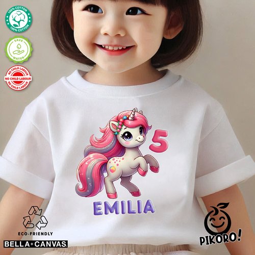 T-shirt personnalisé enfants bébé anniversaire, garçon et fille licorne, colorée, rose, multicolore