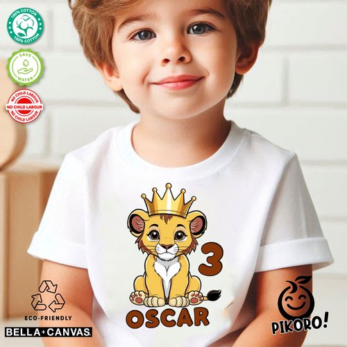 T-shirt personnalisé enfants bébé anniversaire, garçon et fille roi lion coloré, or