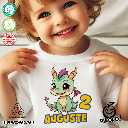T-shirt personnalisé enfants bébé anniversaire, garçon et fille dragon coloré, multi couleur