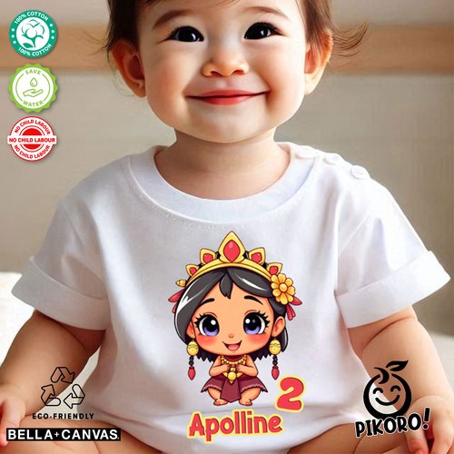 T-shirt personnalisé enfants bébé anniversaire, garçon et fille princess maoris mignon coloré, rose, blanc