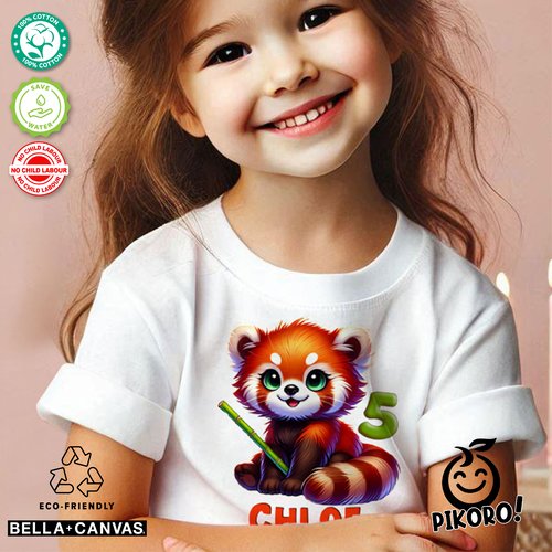 T-shirt personnalisé enfants bébé anniversaire, garçon et fille panda roux mignon coloré, rose, blanc