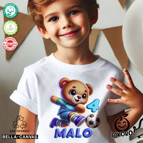 T-shirt personnalisé enfants bébé anniversaire, garçon et fille football coloré, multi couleur