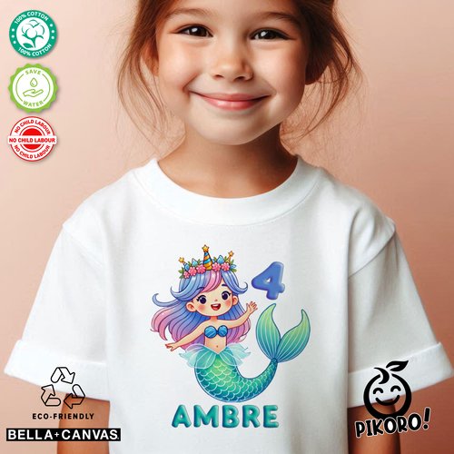 T-shirt bébé enfant personnalisé, garçon et fille sirène, colorée, multicolore, pastel