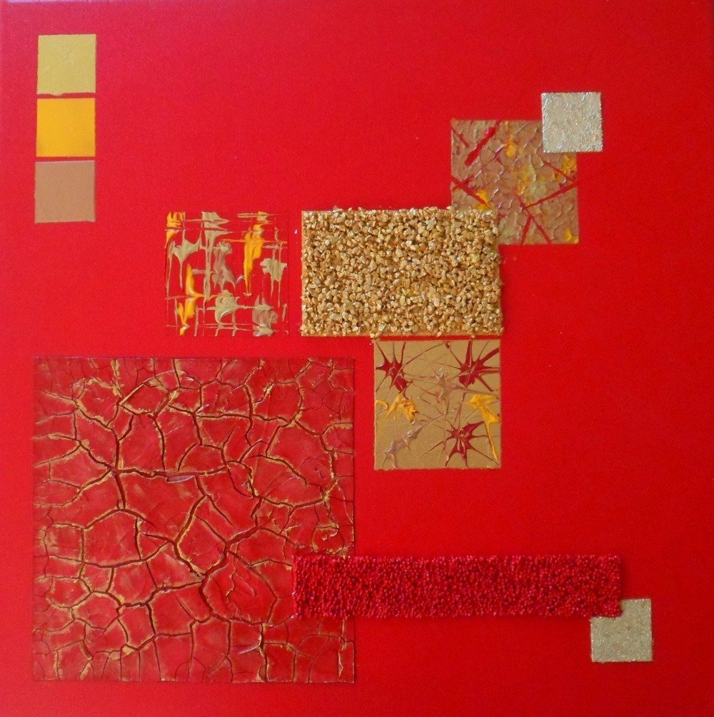 Tableau Peinture Abstrait Rouge Or Dore Geometrique Un Grand Marche