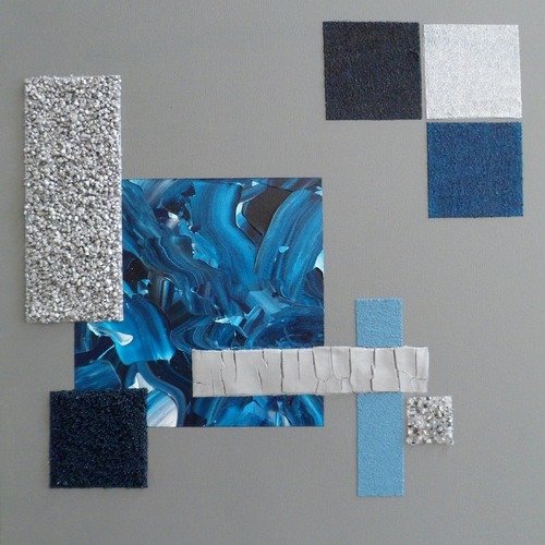 Tableau Mural Abstrait Gris Bleu Argent Geometrique Un Grand Marche