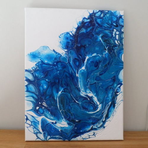  Peinture  abstraite bleue  et blanche tableau contemporain 