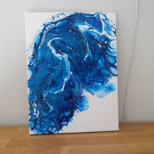  Peinture  abstraite bleue  et blanche tableau contemporain 