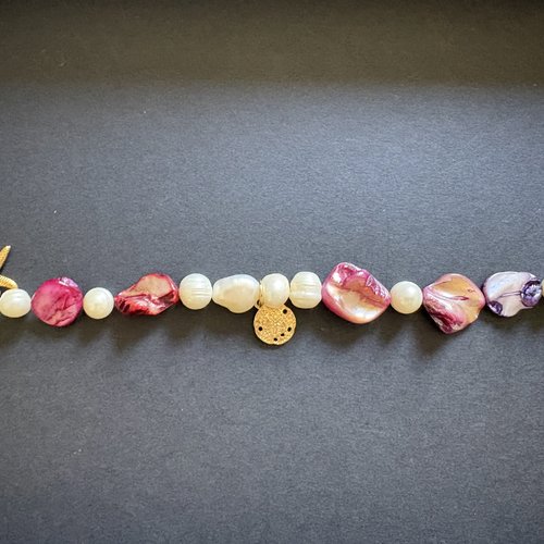 Bracelet diva avec perles d'eau douces et nacre rose
