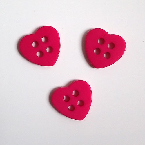 Boutons coeurs roses x 3