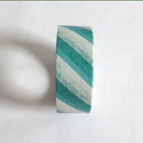 Masking tape rayures turquoises et blanches 1,56 cm x 5 m