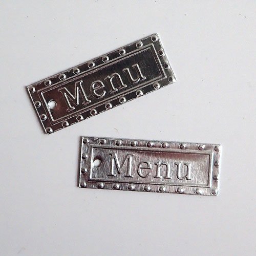 Étiquettes menu métal argenté embossé x2
