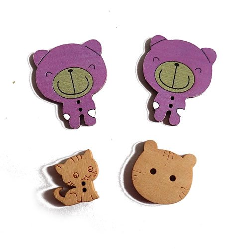 Boutons ours et chat x 4