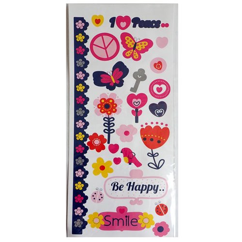 Stickers peace and smile rose jaune rouge violet x 29