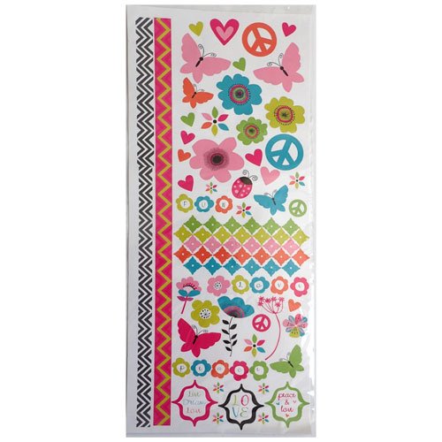 Stickers fleurs peace and love rose vert anis x 90