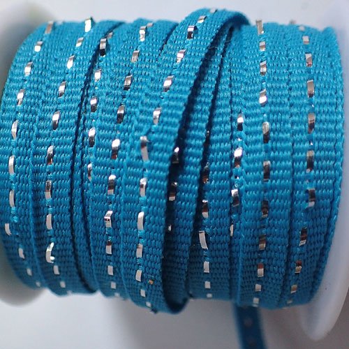 Ruban bleu avec fil argenté x 1m